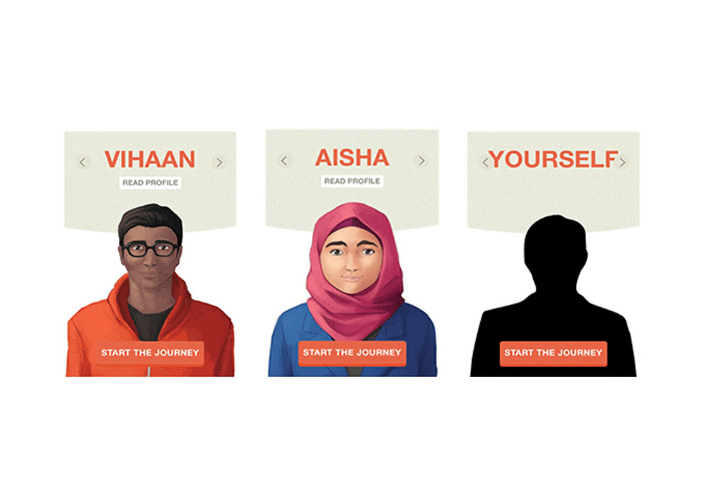 Three profiles - Vihaan Read Profile, Start the Journey. Aisha Read Profile, Start the Journey. Yourself, Start the Journey.